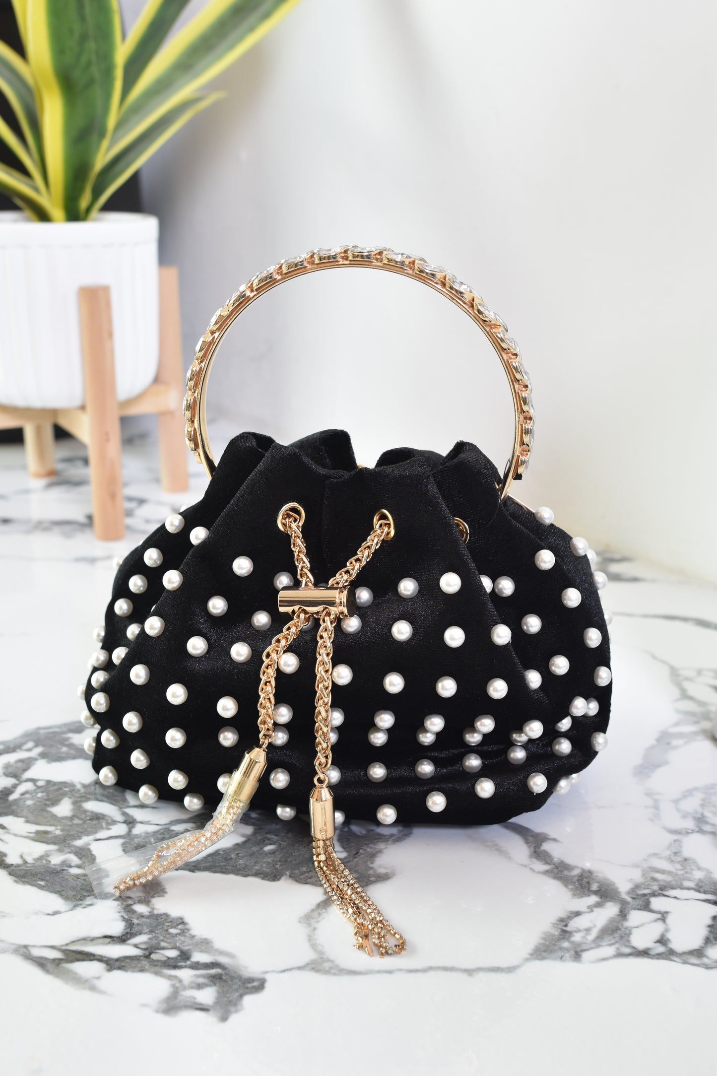 VELVET PEARL DETAIL PURSE